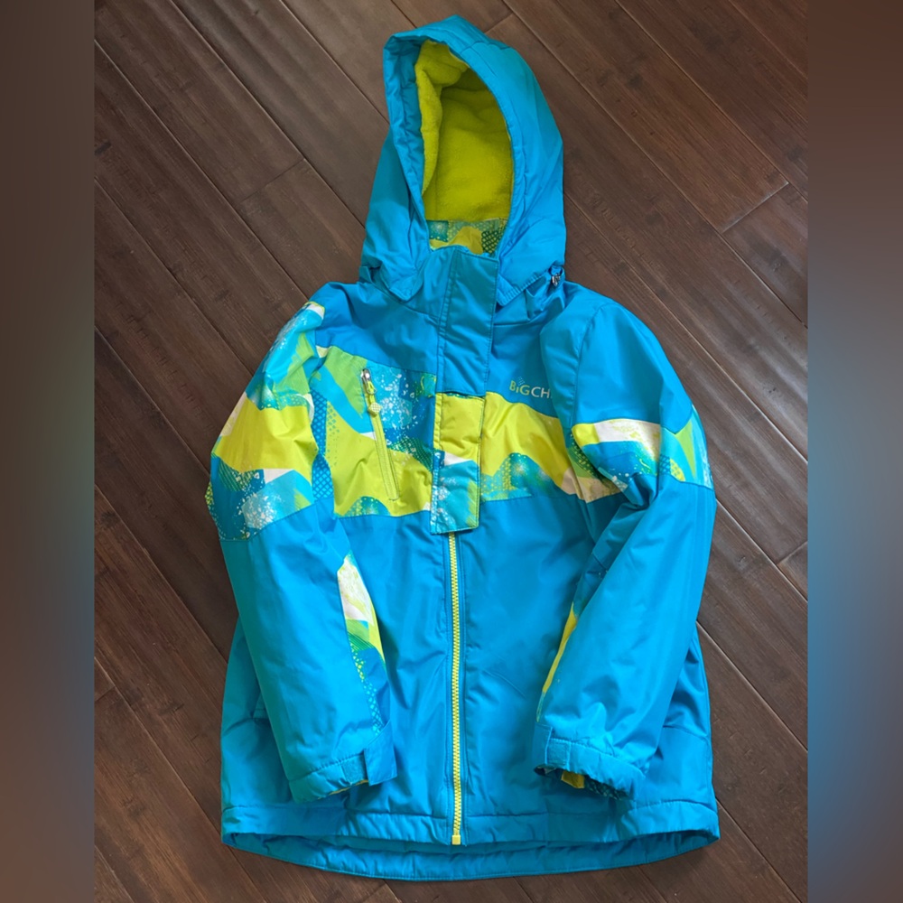Big Chill Freestyle Blue and Yellow Hooded Insulated Winter Jacket L 10/12